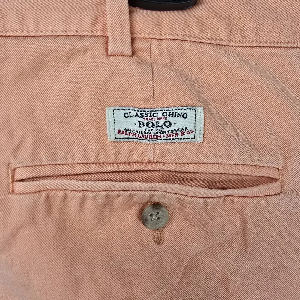 Vintage Polo Ralph Lauren Pants Mens 42x30 Peach Classic Twill Trousers 90s Y2K